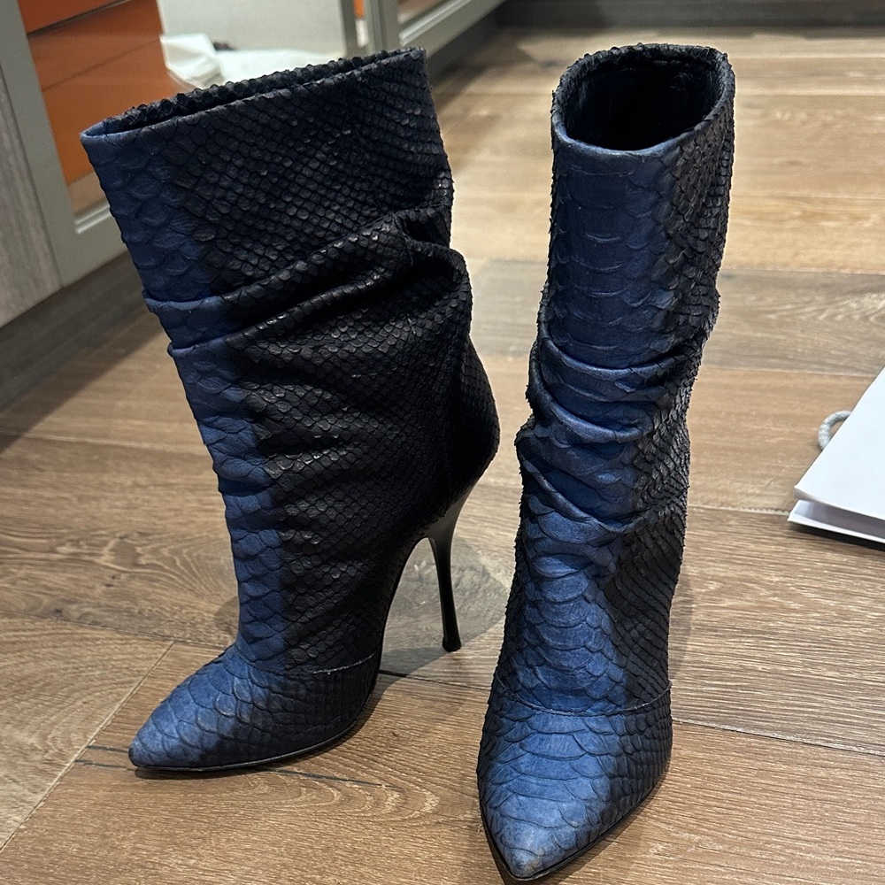 Giuseppe Zanotti Blue/Black Authentic Exotic Python Boots